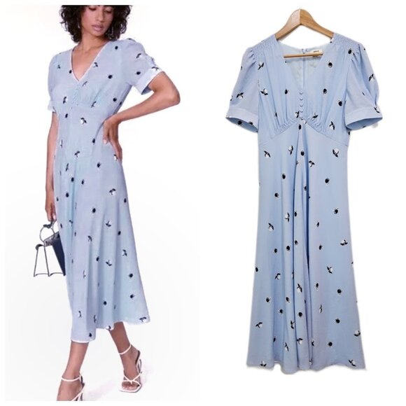 Jason Wu Dresses & Skirts - Jason Wu Berry Gathered Sleeve V-Neck Midi Maxi Dress Blue 8